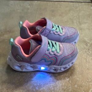 Skechers Toddler Heart Lights Sneakers in Purple, Pink & Mint